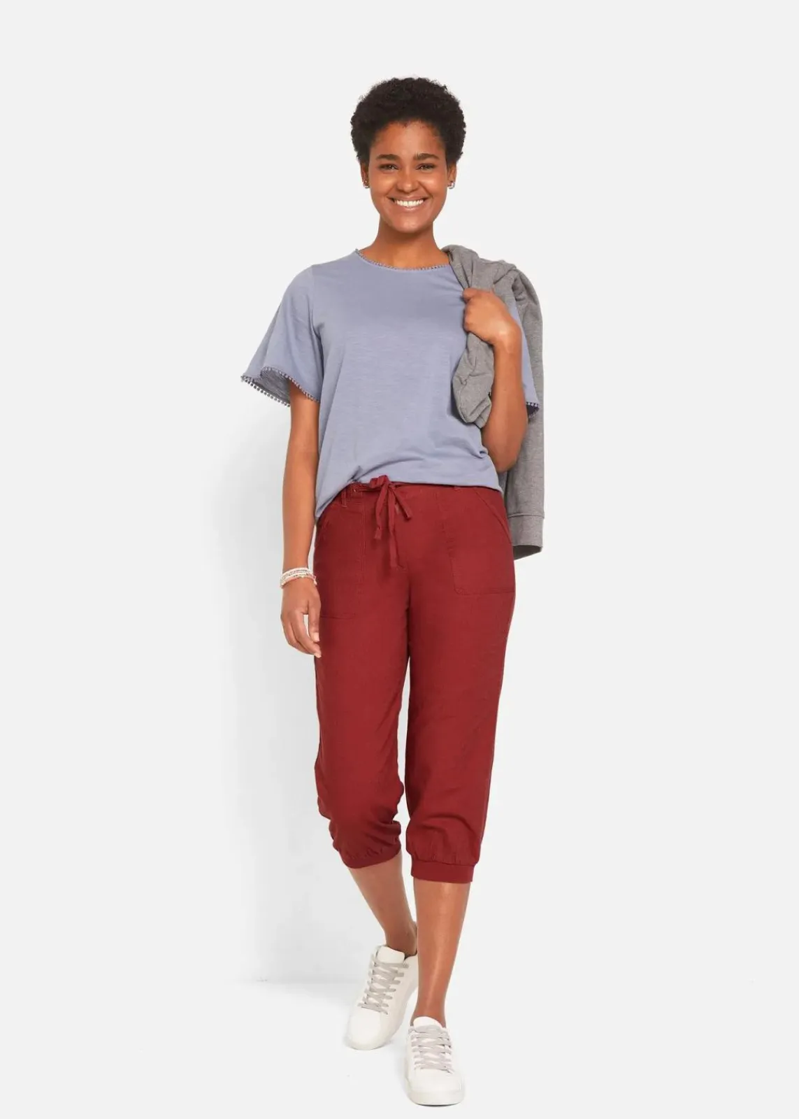 bonprix Bekleidung·Kleider|Hosen^3/4 Hose aus Baumwoll-Leinen-Mix mahagonirot