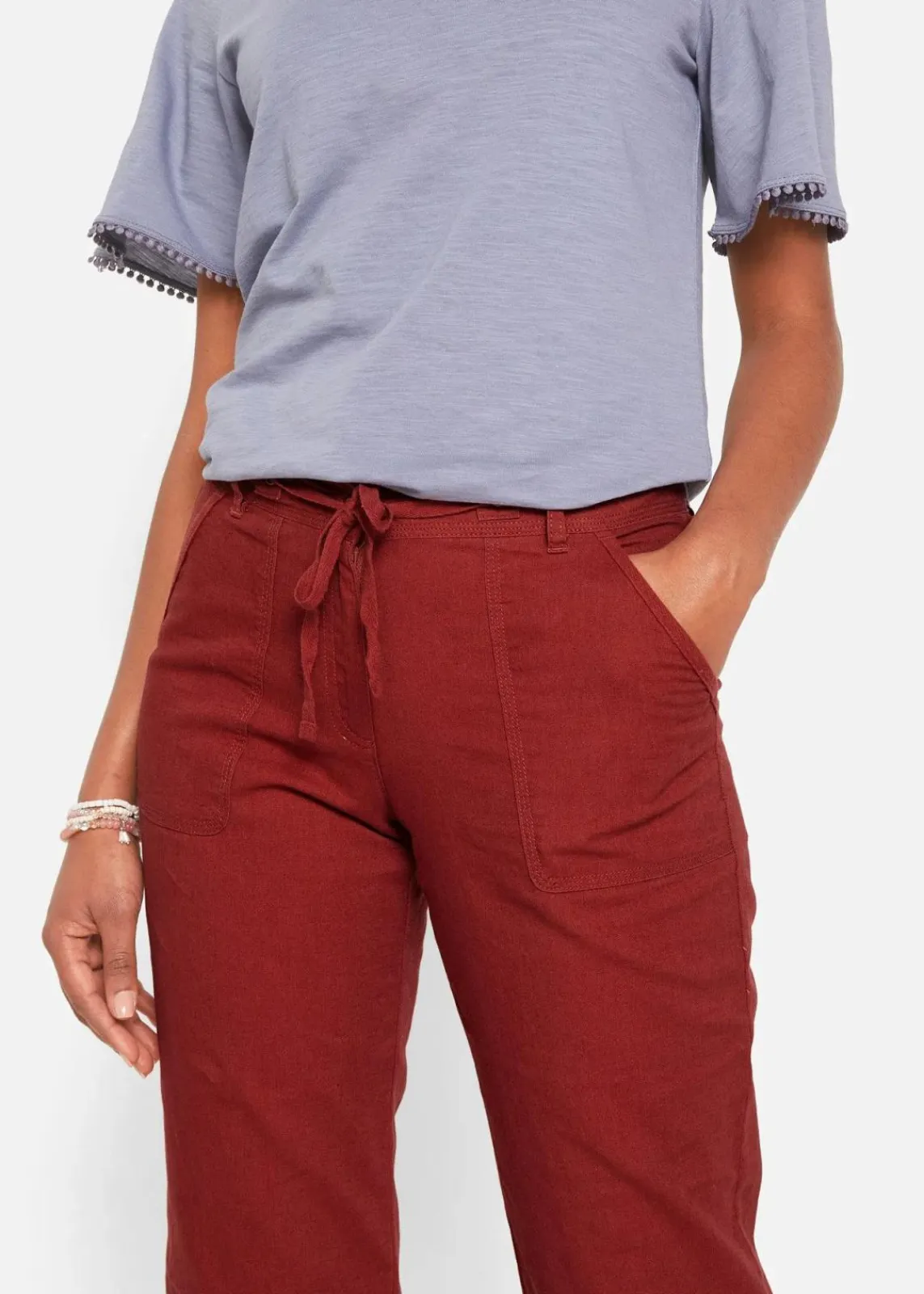 bonprix Bekleidung·Kleider|Hosen^3/4 Hose aus Baumwoll-Leinen-Mix mahagonirot