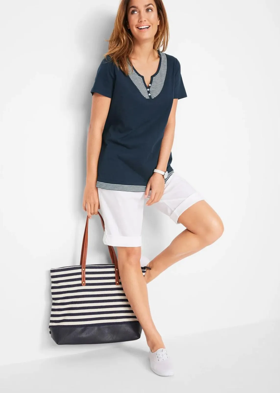 bonprix Shirts & Tops|Nachhaltigere Materialien^2 in 1 Shirt aus Bio-Baumwolle, kurzarm dunkelblau gestreift