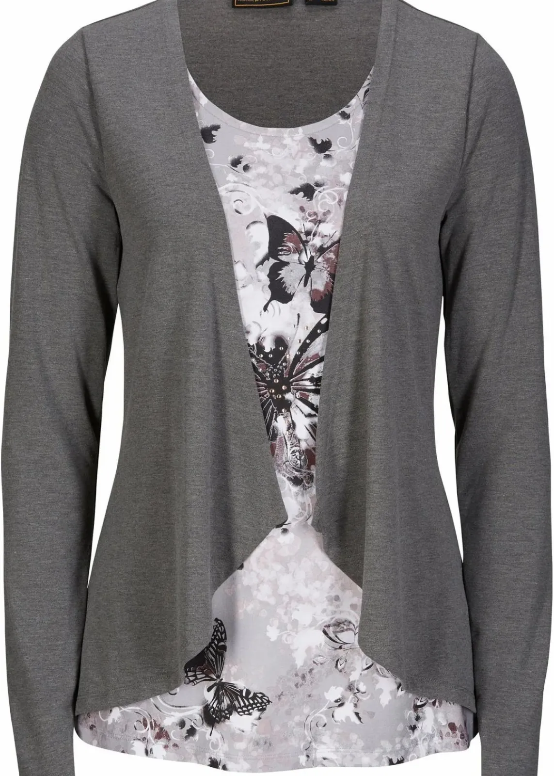 bonprix Shirts & Tops|Nachhaltigere Materialien^2 in 1 Shirt bedruckt anthrazit meliert bedruckt