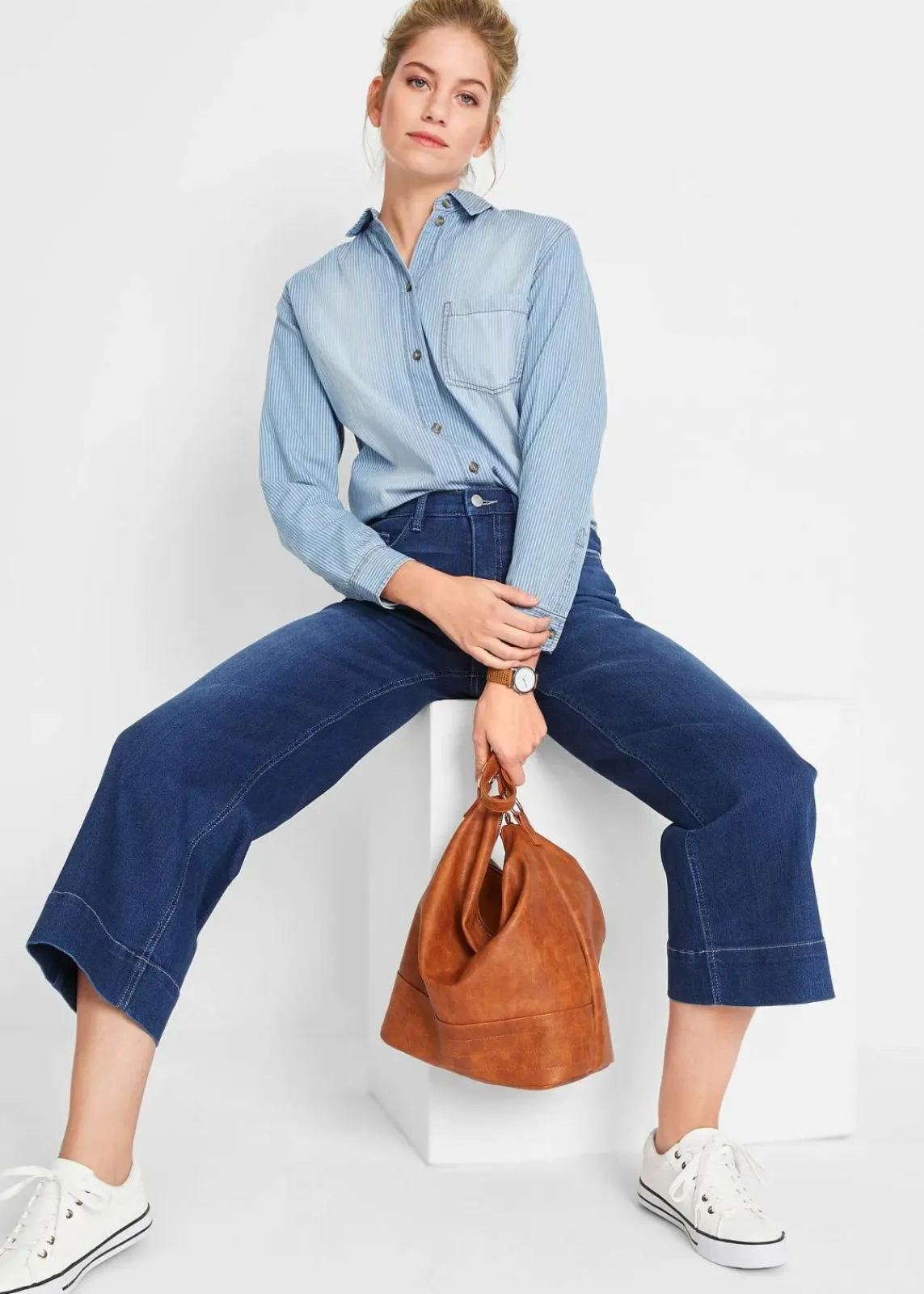 bonprix Bekleidung·Shirts & Tops|Jeans^7/8 Ultra-Soft-Jeans, Culotte blau used