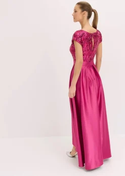 bonprix Festliche Mode|Kleider^Abendkleid aus glänzendem Satin mit Pailletten fuchsiapink