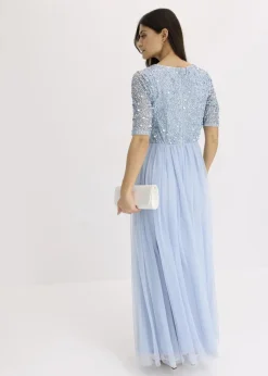 bonprix Kleider|Festliche Mode^Abendkleid aus zartem Tüll mit Paillettenstickerei puderblau