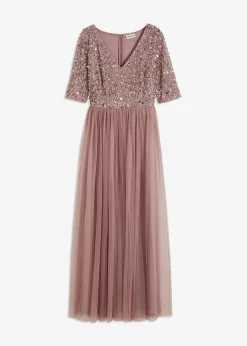 bonprix Kleider|Festliche Mode^Abendkleid aus zartem Tüll mit Paillettenstickerei rosenholz