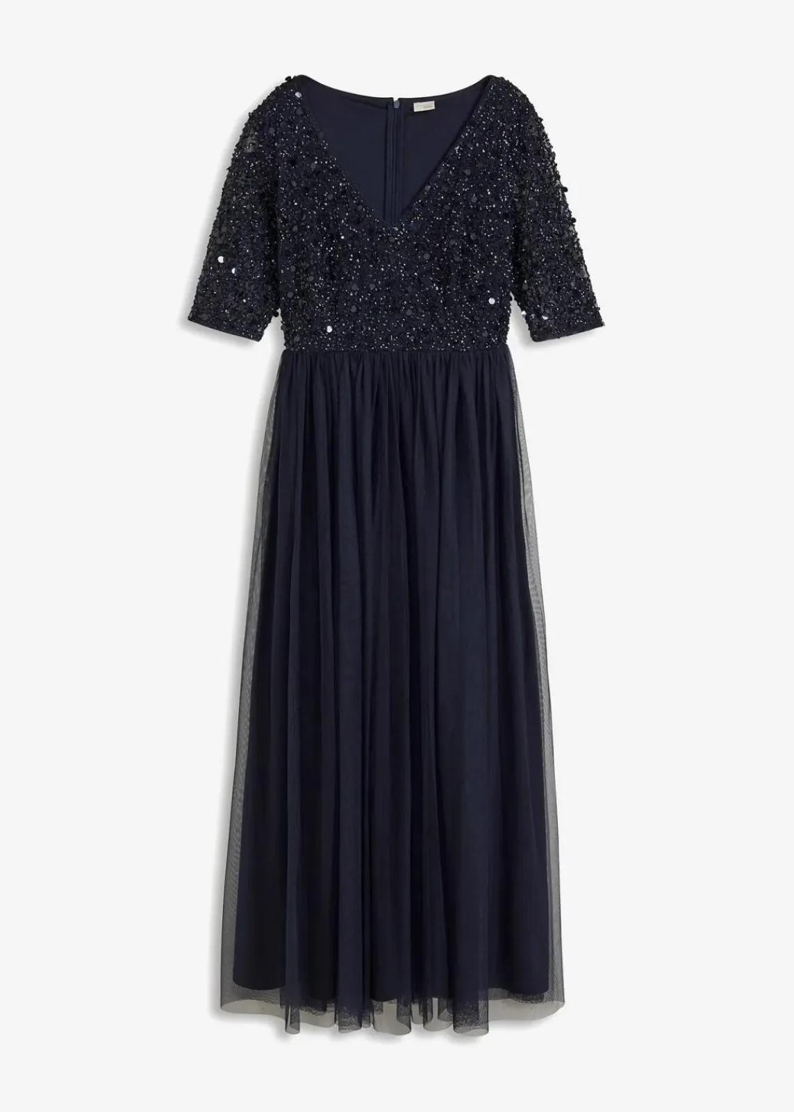 bonprix Kleider|Festliche Mode^Abendkleid aus zartem Tüll mit Paillettenstickerei dunkelblau