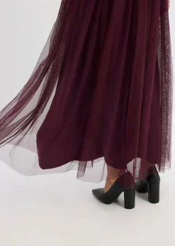 bonprix Bekleidung·Pullover & Strickjacken|Kurzgrößen^Abendkleid aus zartem Tüll mit Paillettenstickerei dunkelblau