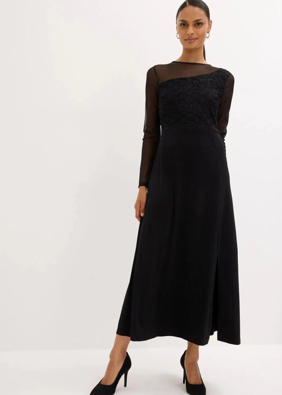 bonprix Bekleidung·Pullover & Strickjacken|Kleider^Abendkleid mit Spitze schwarz