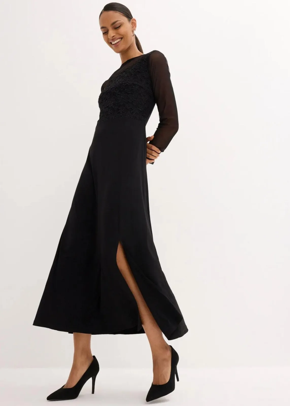 bonprix Bekleidung·Pullover & Strickjacken|Kleider^Abendkleid mit Spitze schwarz