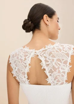 bonprix Nachhaltigere Materialien|Kleider^Abend-Maxikleid mit Spitze wollweiß