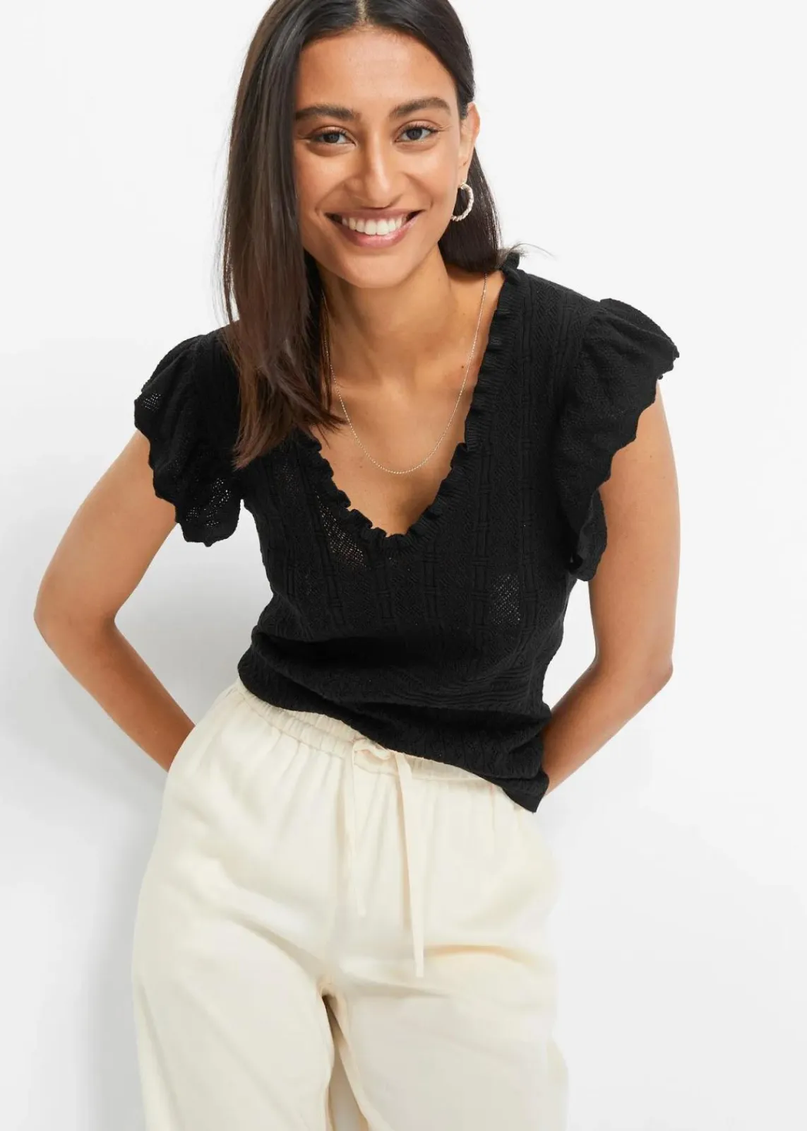 bonprix Strickmode|Shirts & Tops^Ajour knit Shirt schwarz