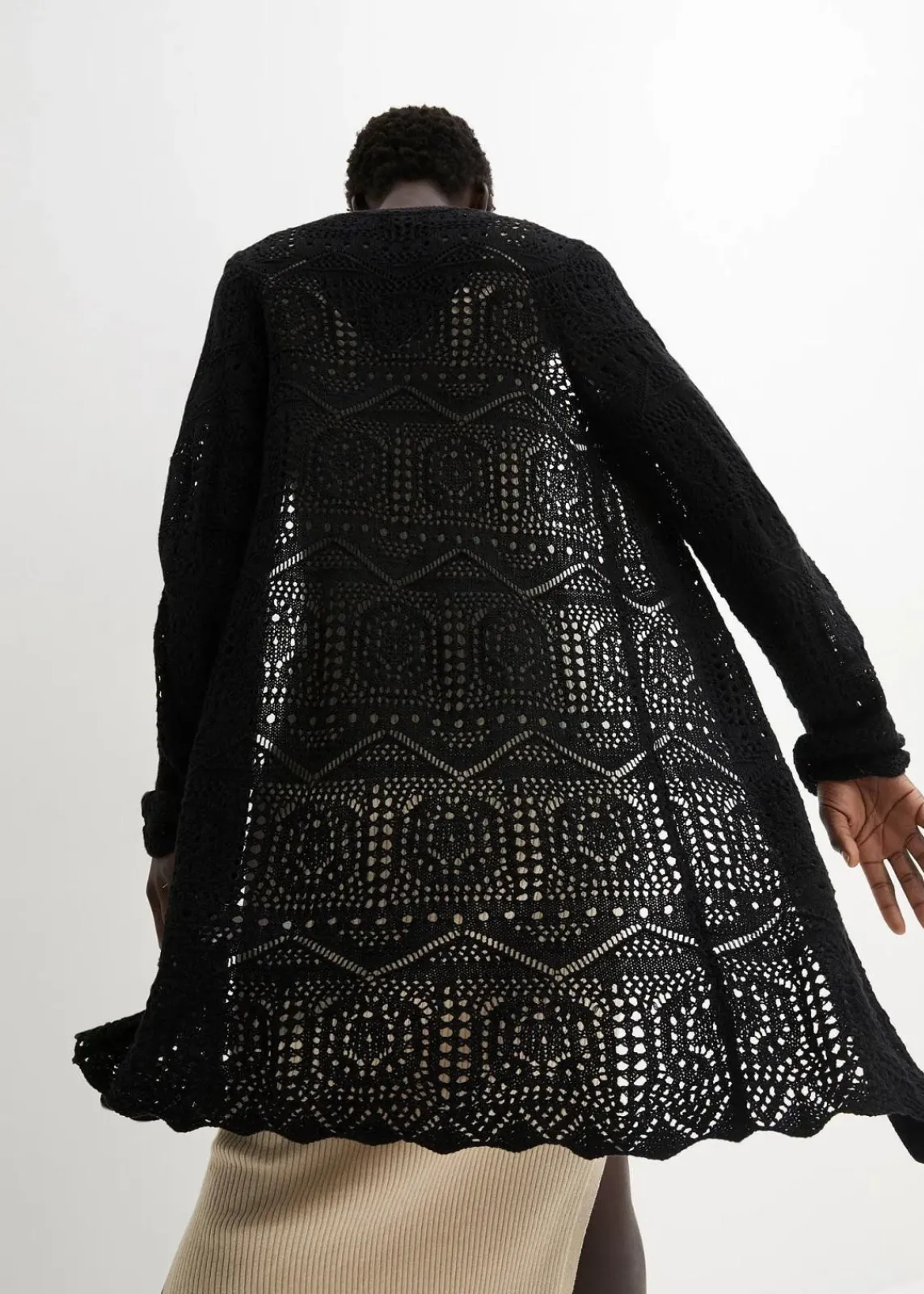 bonprix Pullover & Strickjacken|Bekleidung·Jeans^Ajour Longstrickjacke schwarz