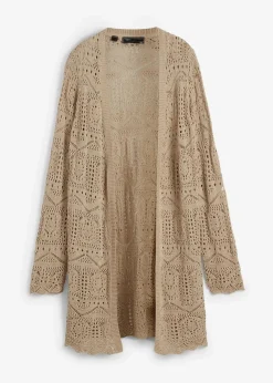 bonprix Bekleidung·Umstandsmode|Strickmode^Ajour Longstrickjacke sand