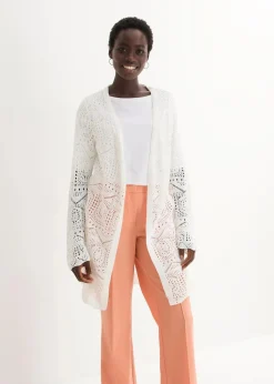 bonprix Bekleidung·Umstandsmode|Strickmode^Ajour Longstrickjacke wollweiß