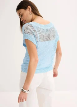 bonprix Bekleidung·Umstandsmode|Bekleidung·Jeans^Ajour Pullover aus glänzendem Bändchengarn puderblau