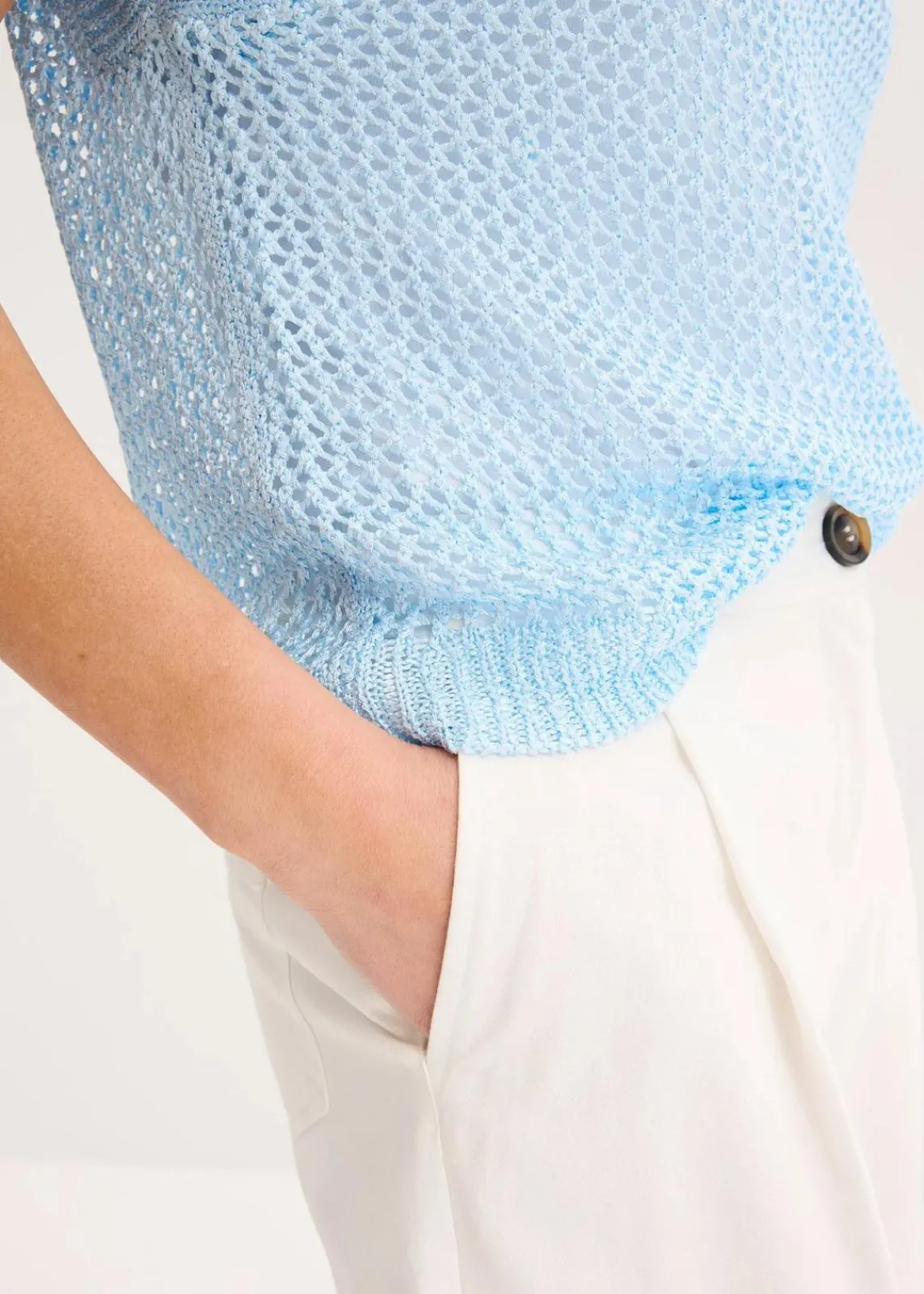 bonprix Bekleidung·Umstandsmode|Bekleidung·Jeans^Ajour Pullover aus glänzendem Bändchengarn puderblau
