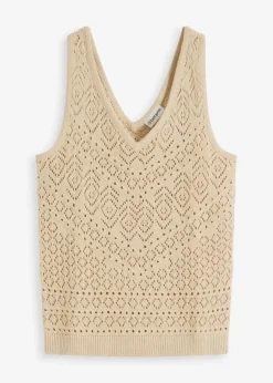 bonprix Bekleidung·Umstandsmode|Strickmode^Ajour Stricktop mit Baumwollanteil hellsand