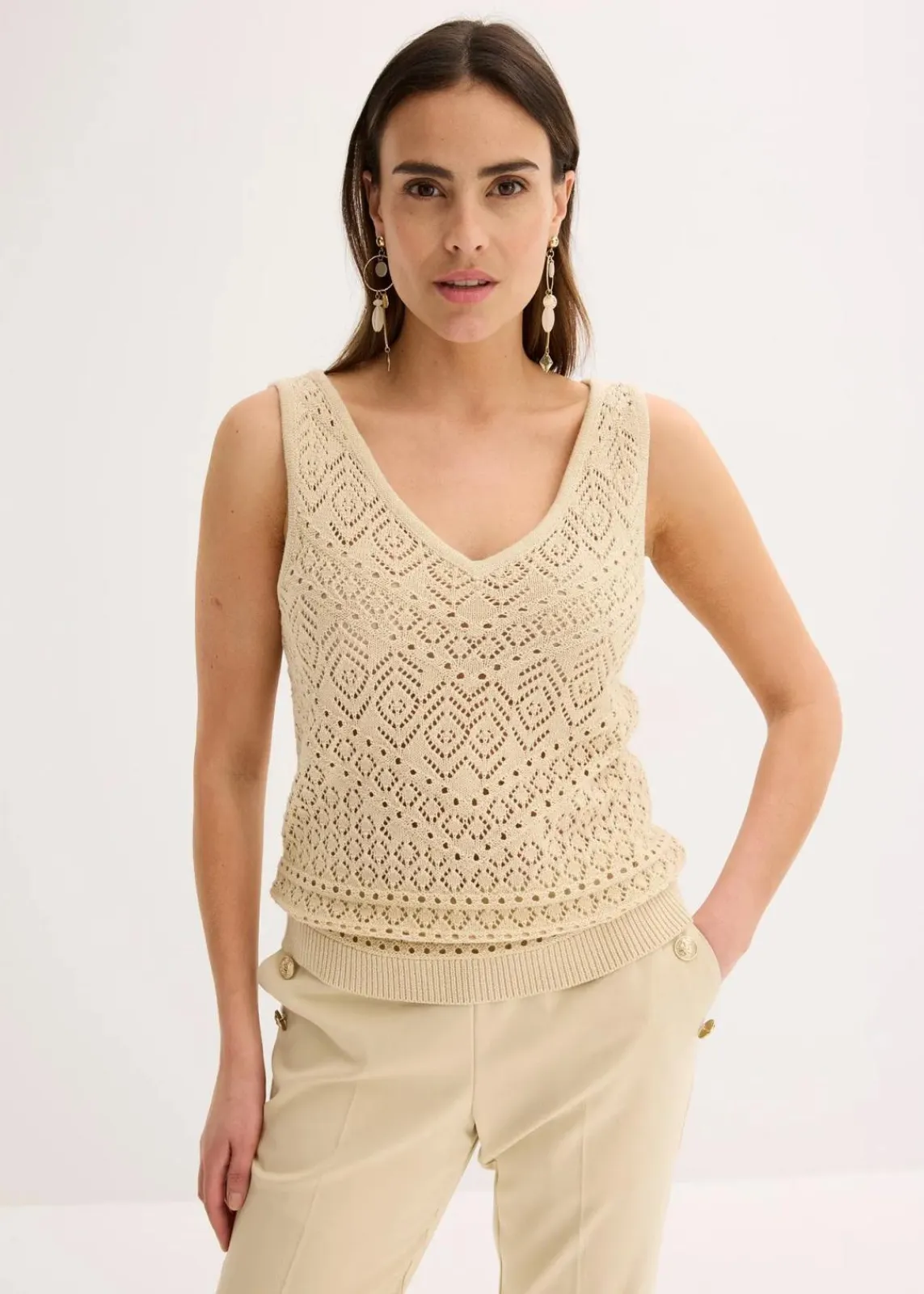 bonprix Bekleidung·Umstandsmode|Strickmode^Ajour Stricktop mit Baumwollanteil hellsand