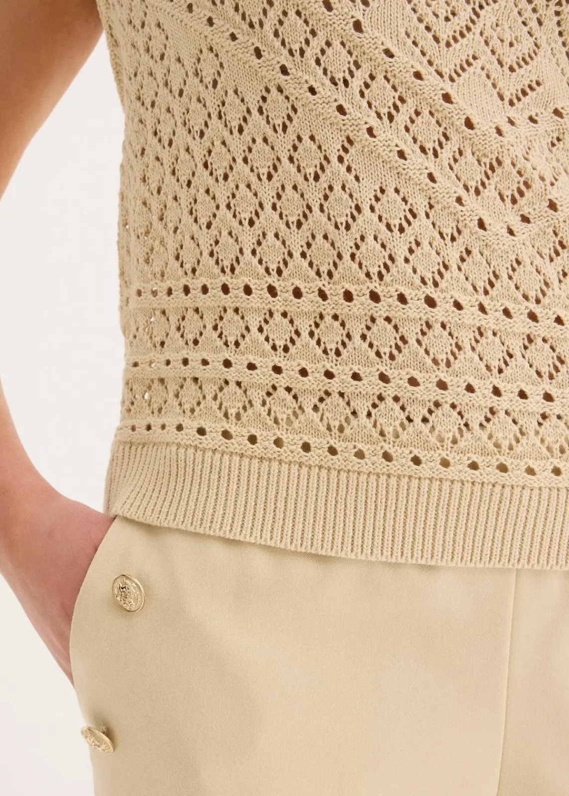 bonprix Bekleidung·Umstandsmode|Strickmode^Ajour Stricktop mit Baumwollanteil hellsand