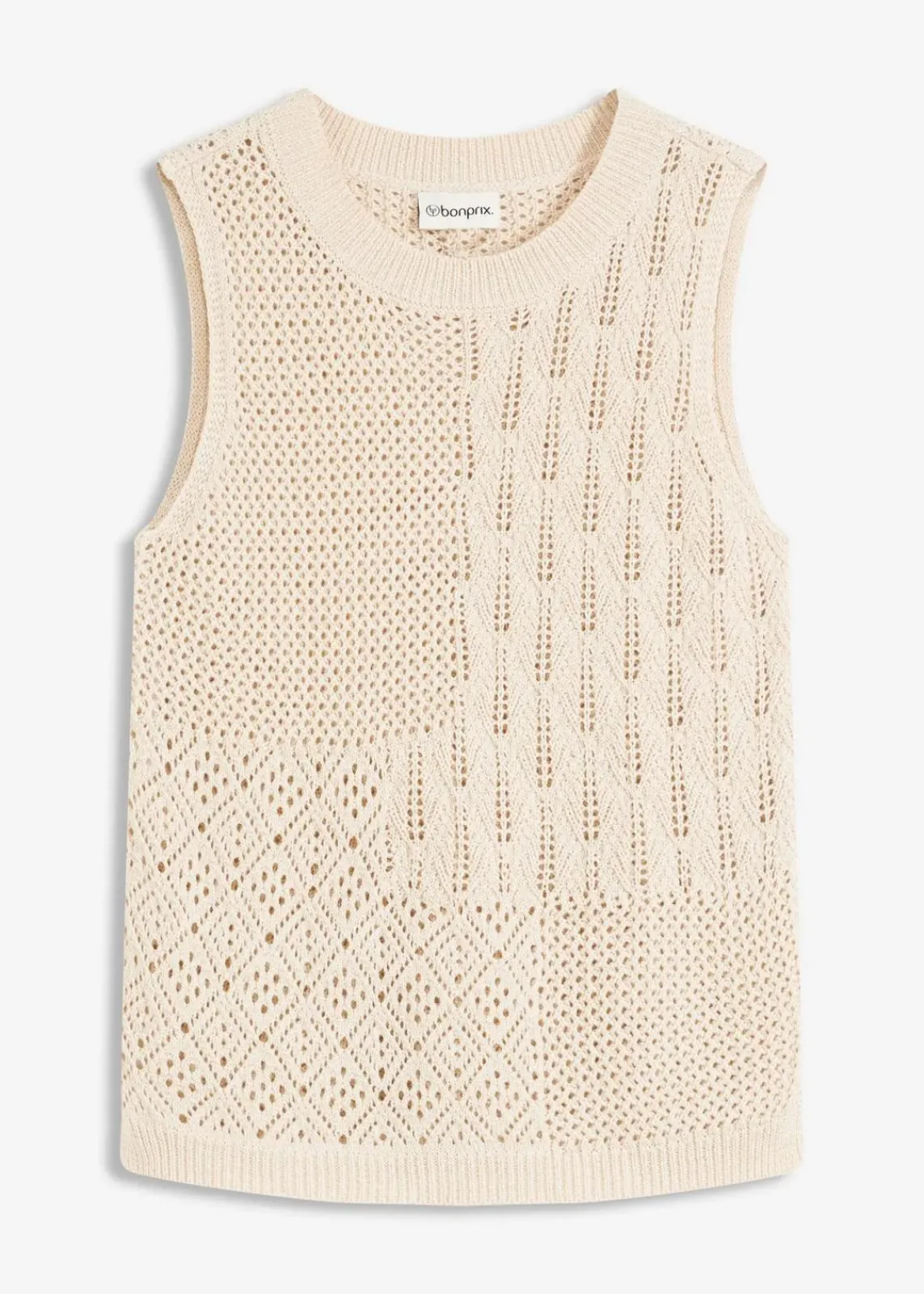 bonprix Bekleidung·Umstandsmode|Strickmode^Ajour Stricktop mit metallisierenden Fasern naturbeige/metallic gold