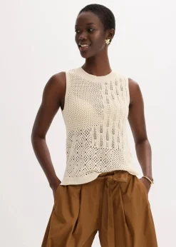 bonprix Bekleidung·Umstandsmode|Strickmode^Ajour Stricktop mit metallisierenden Fasern naturbeige/metallic gold