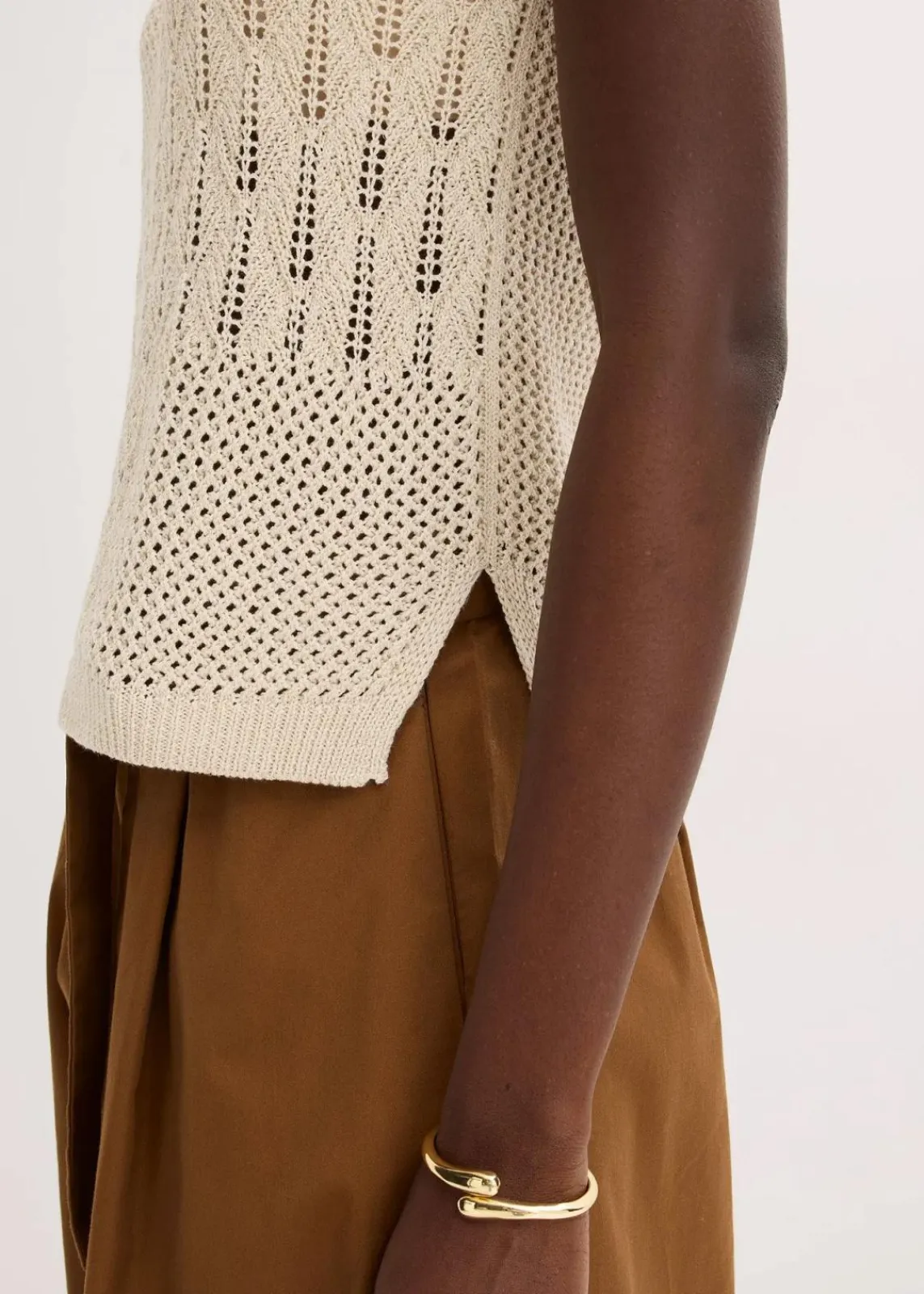 bonprix Bekleidung·Umstandsmode|Strickmode^Ajour Stricktop mit metallisierenden Fasern naturbeige/metallic gold