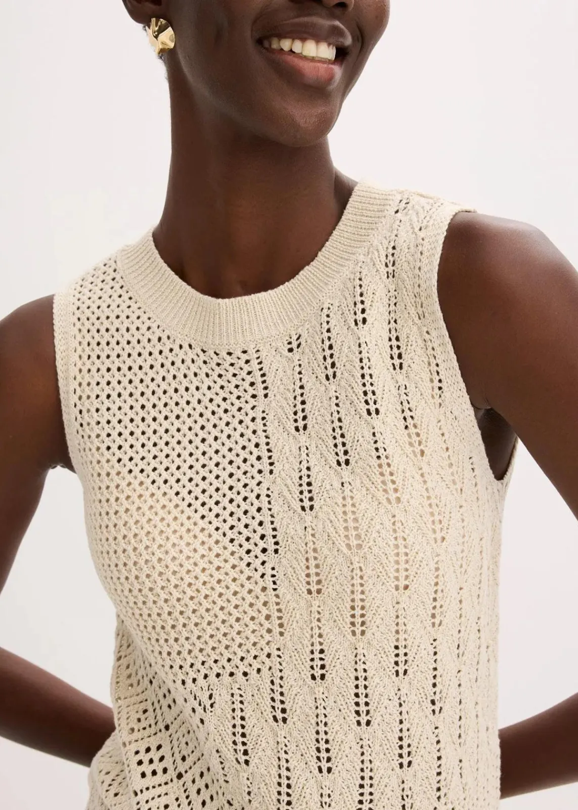 bonprix Bekleidung·Umstandsmode|Strickmode^Ajour Stricktop mit metallisierenden Fasern naturbeige/metallic gold