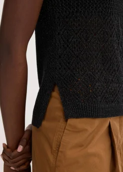 bonprix Bekleidung·Umstandsmode|Strickmode^Ajour Stricktop mit metallisierenden Fasern schwarz/anthrazit