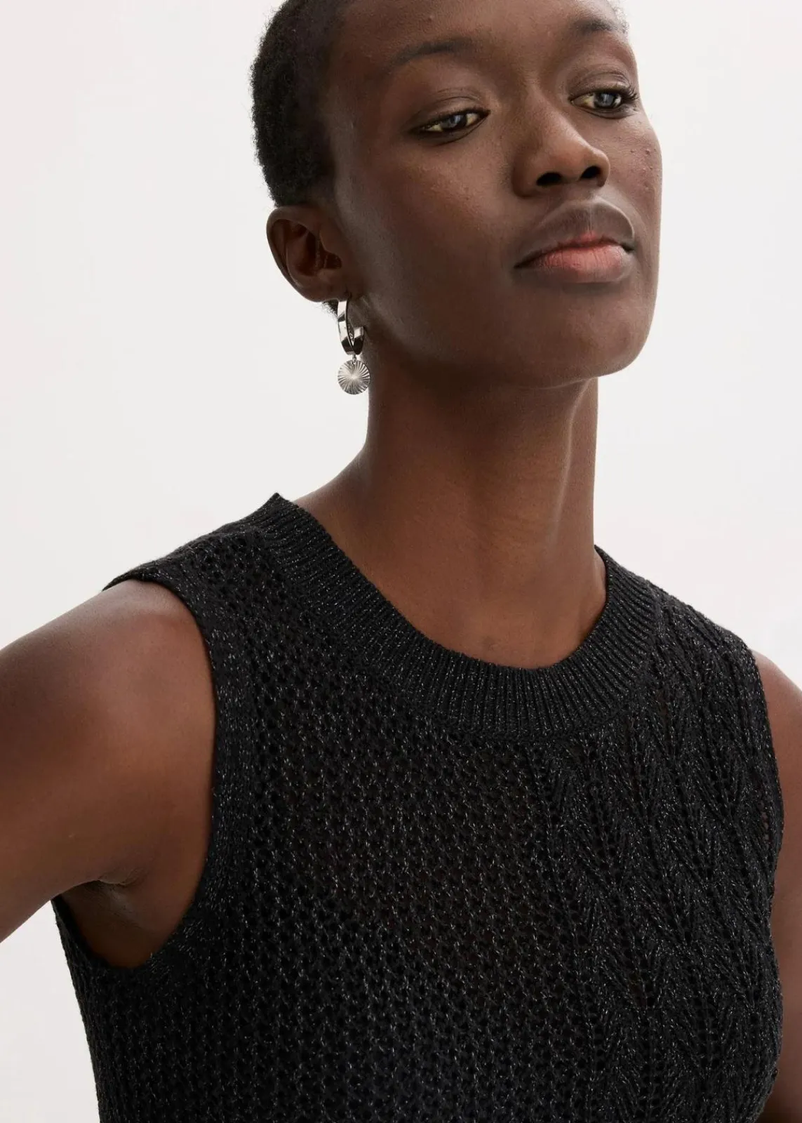 bonprix Bekleidung·Umstandsmode|Strickmode^Ajour Stricktop mit metallisierenden Fasern schwarz/anthrazit