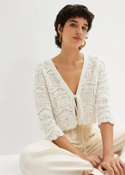 bonprix Pullover & Strickjacken|Bekleidung·Jeans^Ajour-Bolero weiß