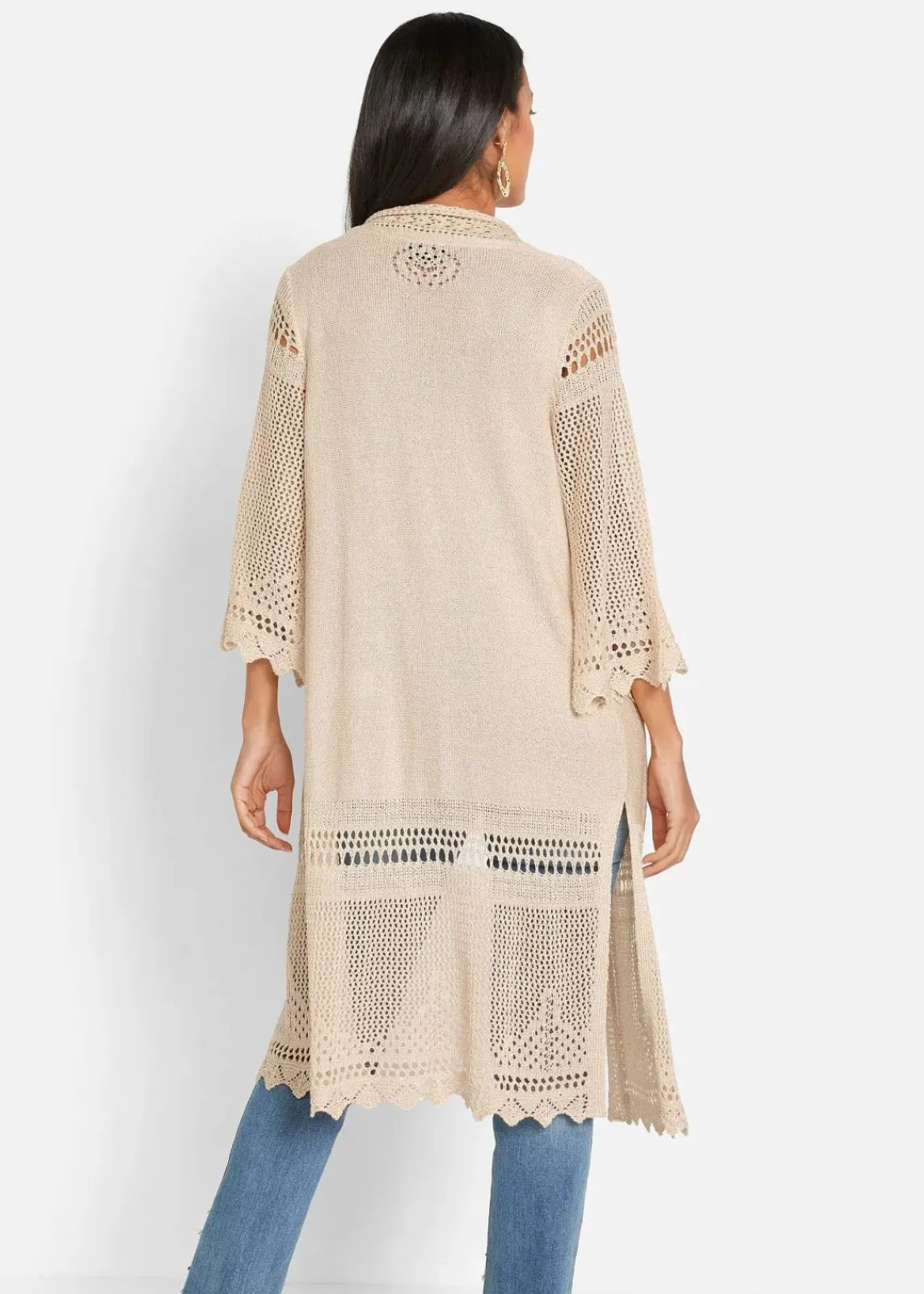 bonprix Bekleidung·Umstandsmode|Bekleidung·Jeans^Ajour-Longstrickjacke beige