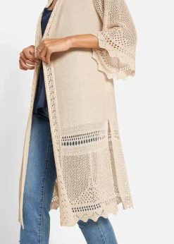 bonprix Bekleidung·Umstandsmode|Bekleidung·Jeans^Ajour-Longstrickjacke beige