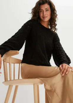 bonprix Bekleidung·Umstandsmode|Strickmode^Ajour-Pullover schwarz