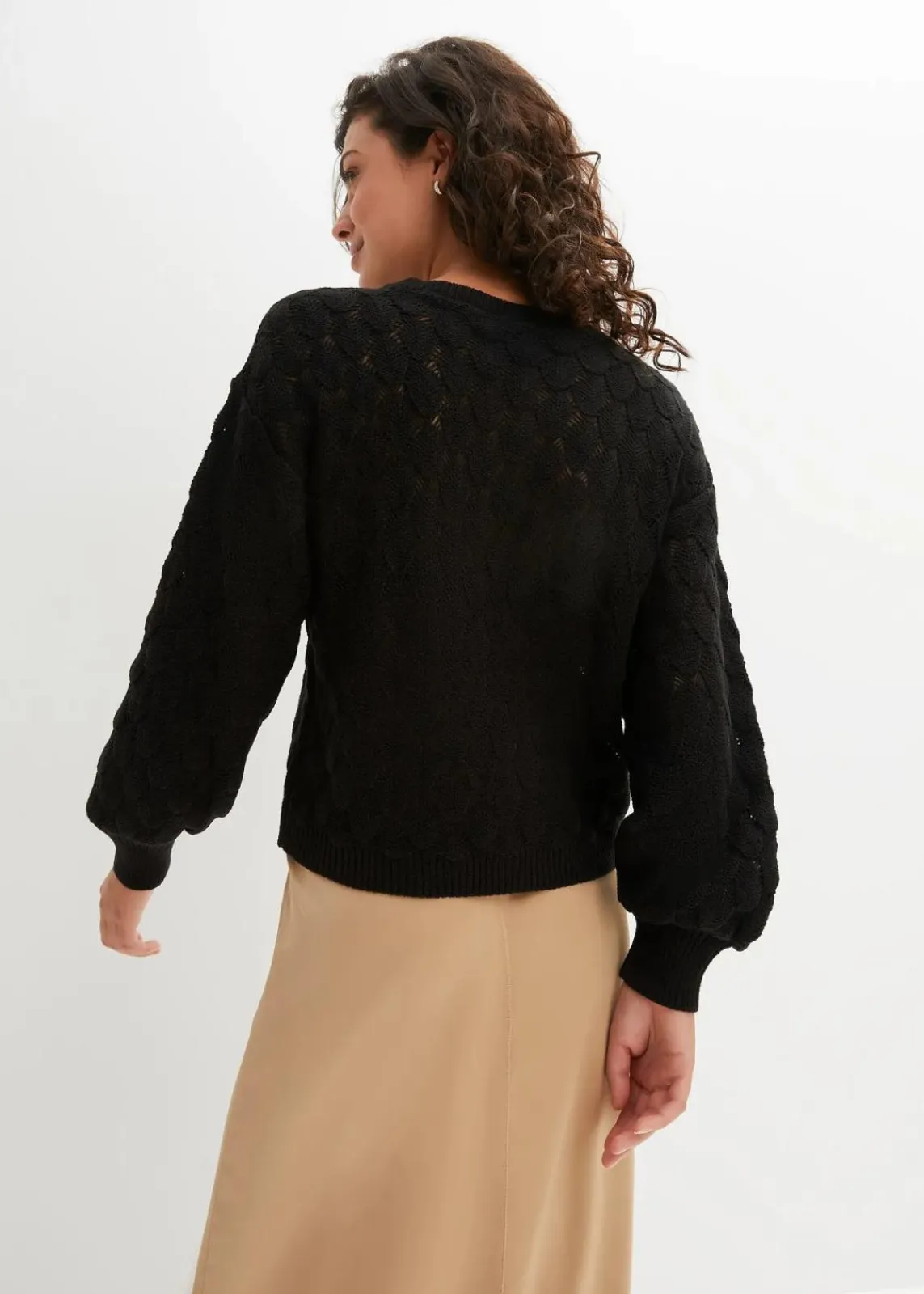 bonprix Bekleidung·Umstandsmode|Strickmode^Ajour-Pullover schwarz