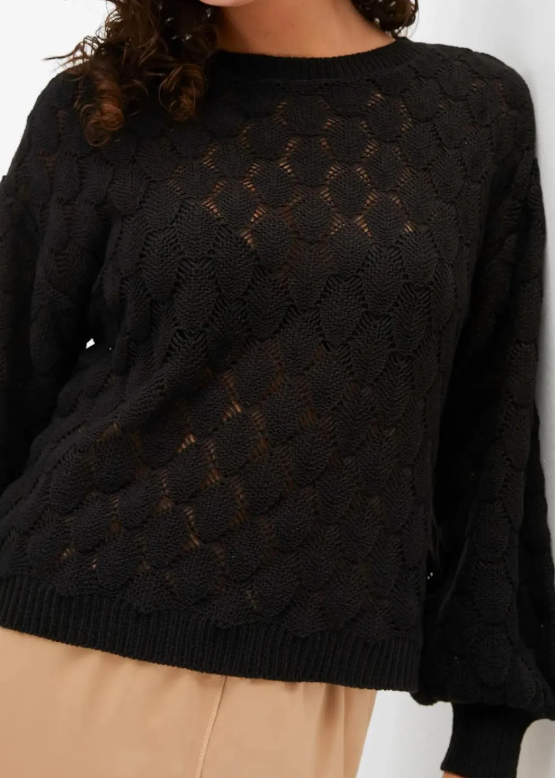 bonprix Bekleidung·Umstandsmode|Strickmode^Ajour-Pullover schwarz