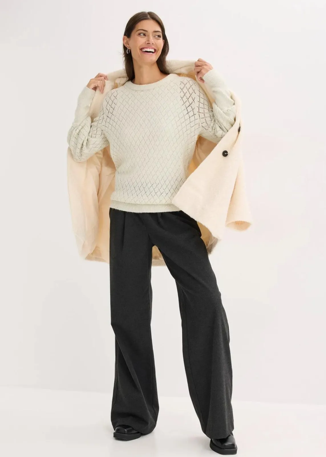 bonprix Bekleidung·Umstandsmode|Bekleidung·Jeans^Ajour-Pullover natur meliert