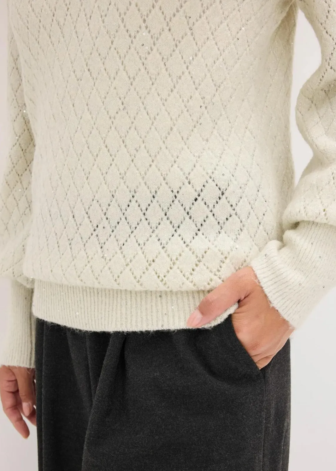 bonprix Bekleidung·Umstandsmode|Bekleidung·Jeans^Ajour-Pullover natur meliert