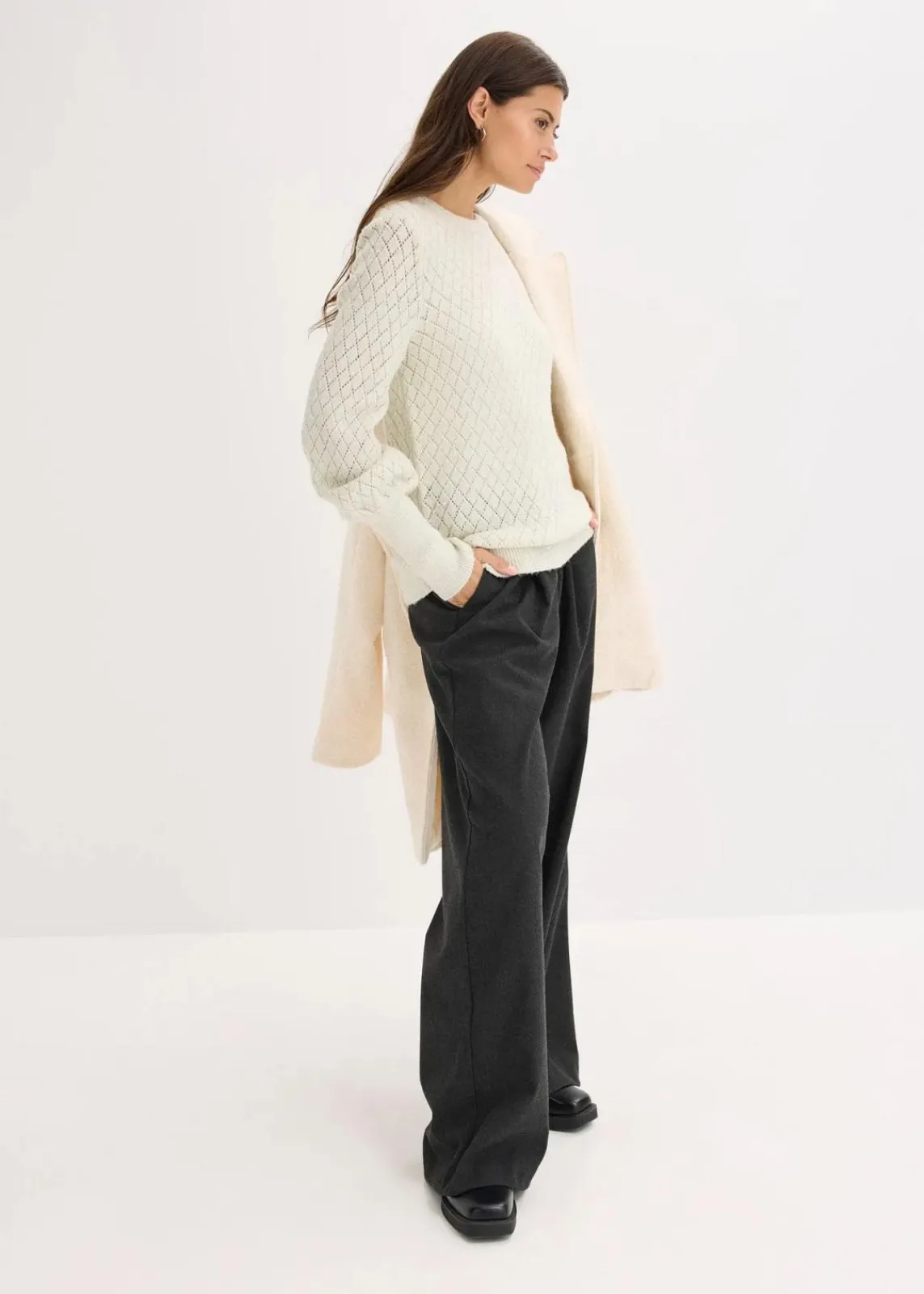 bonprix Bekleidung·Umstandsmode|Bekleidung·Jeans^Ajour-Pullover natur meliert