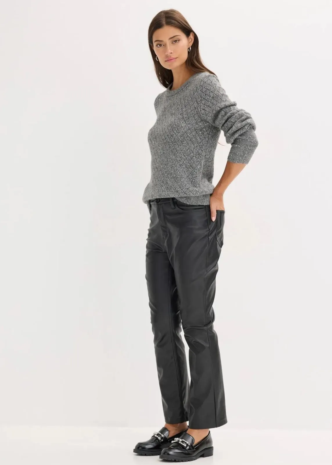 bonprix Pullover & Strickjacken|Strickmode^Ajour-Pullover anthrazit meliert