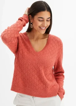 bonprix Bekleidung·Umstandsmode|Bekleidung·Jeans^Ajour-Pullover rhabarber