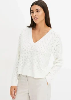 bonprix Bekleidung·Umstandsmode|Bekleidung·Jeans^Ajour-Pullover wollweiß