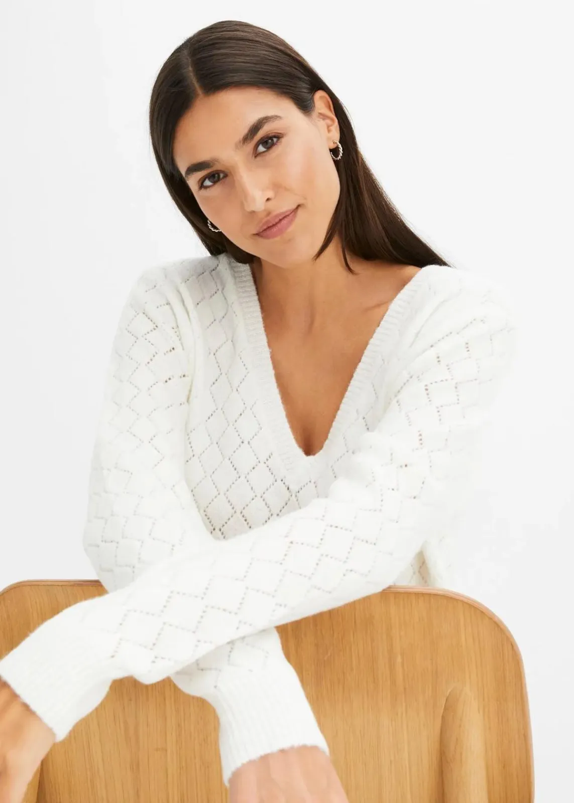 bonprix Bekleidung·Umstandsmode|Bekleidung·Jeans^Ajour-Pullover wollweiß
