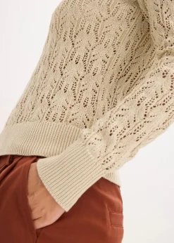 bonprix Bekleidung·Umstandsmode|Bekleidung·Jeans^Ajour-Pullover aus Baumwolle hellsand