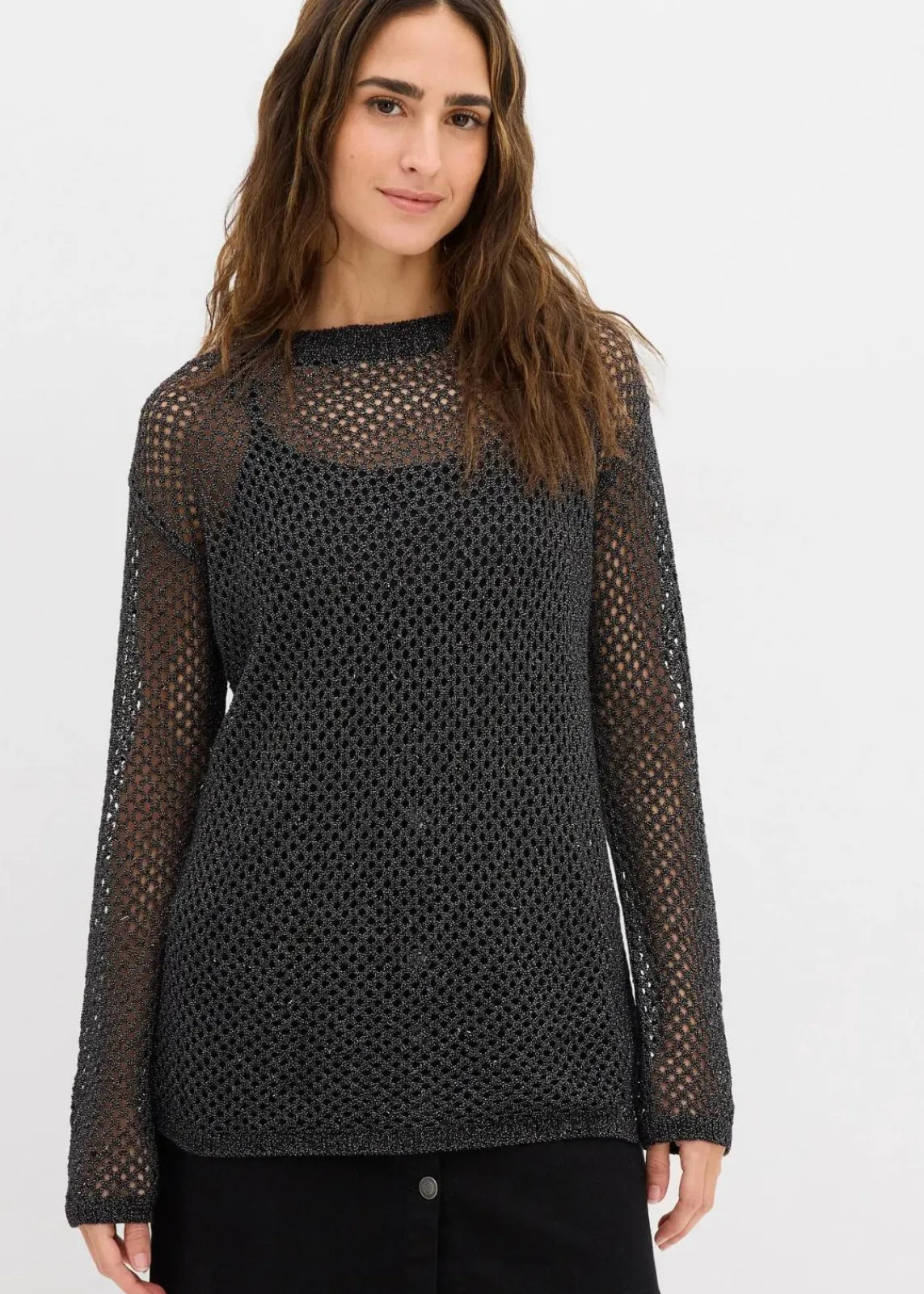 bonprix Bekleidung·Umstandsmode|Bekleidung·Jeans^Ajour-Pullover mit Glitzergarn schwarz