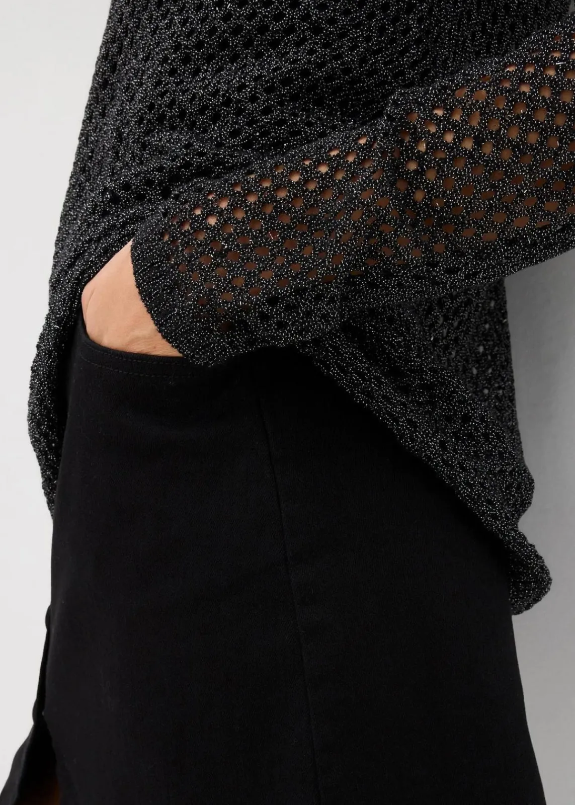 bonprix Bekleidung·Umstandsmode|Bekleidung·Jeans^Ajour-Pullover mit Glitzergarn schwarz