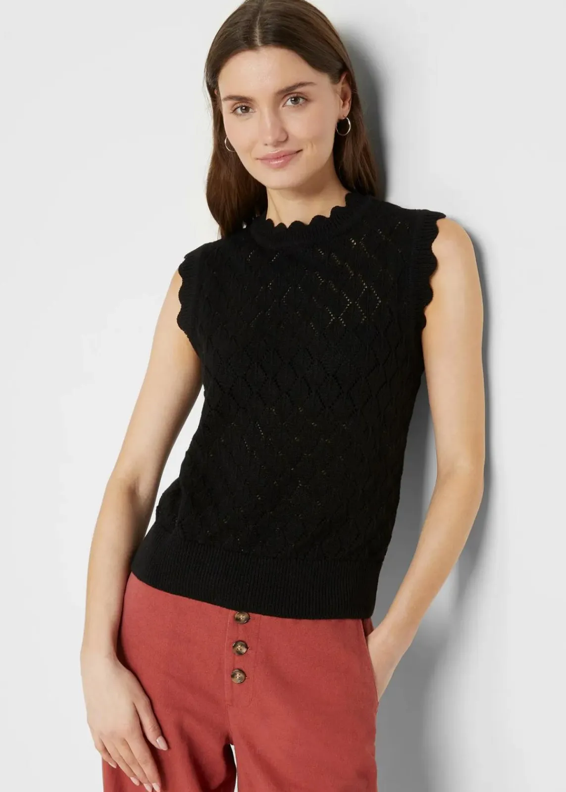 bonprix Bekleidung·Umstandsmode|Bekleidung·Jeans^Ajour-Pullunder aus Baumwoll-Mix schwarz