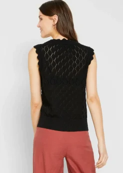bonprix Bekleidung·Umstandsmode|Bekleidung·Jeans^Ajour-Pullunder aus Baumwoll-Mix schwarz