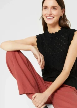 bonprix Bekleidung·Umstandsmode|Bekleidung·Jeans^Ajour-Pullunder aus Baumwoll-Mix schwarz