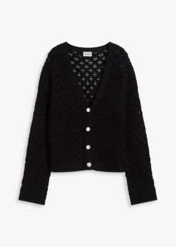 bonprix Bekleidung·Umstandsmode|Pullover & Strickjacken^Ajour-Strickjacke schwarz
