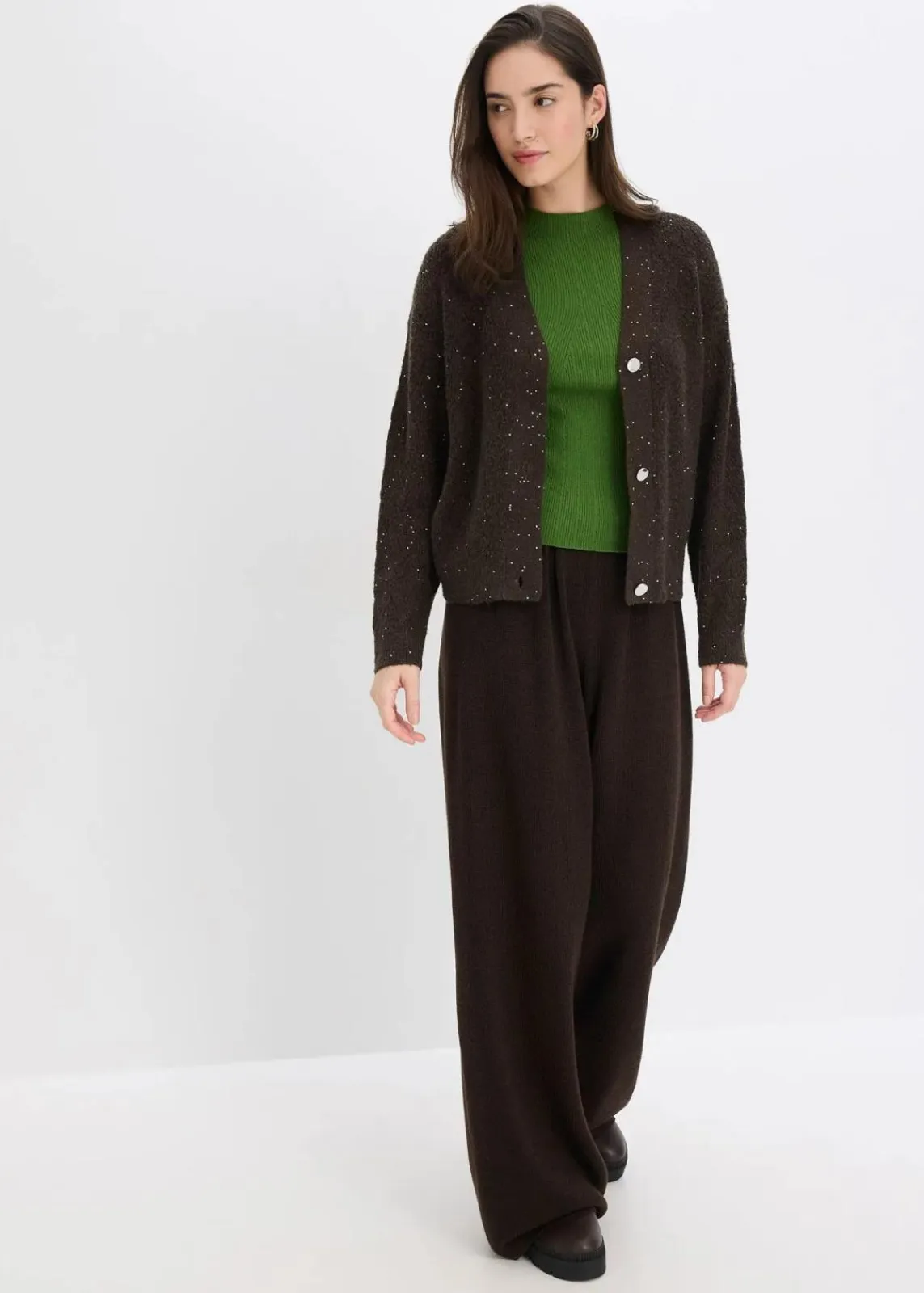 bonprix Bekleidung·Umstandsmode|Bekleidung·Jeans^Ajour-Strickjacke dunkelbraun