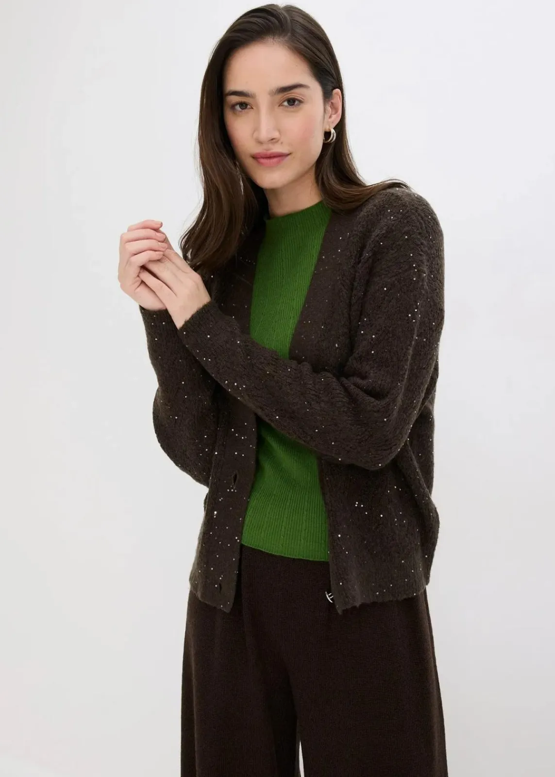 bonprix Bekleidung·Umstandsmode|Bekleidung·Jeans^Ajour-Strickjacke dunkelbraun